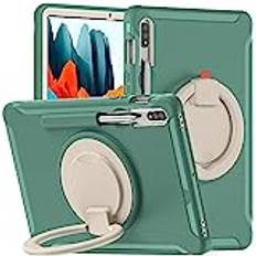 för Samsung Galaxy Tab S7 11 tum SM-T870/T875/T876B barnfodral, 360° roterbart handtag stativ fodral slitstark 3-lagers hybrid TPU heltäckande stötsäkert fodral, orange