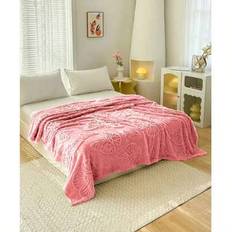 Butterfly Pattern Soft Double Blanket | 230x250 Cm | Ultra Soft & Lightweight Polyester | Warm, Non-Shedding, Easy To Wash | Suitable For Bed & TV Use - Pink - 230*250