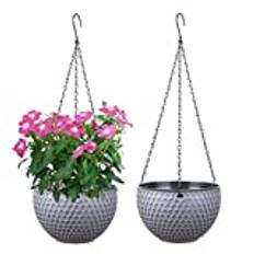 YuanDiann Hängande blomkrukor, set om 2, självbevattning, hängande växtkrukor med vattenbehållare och dräneringshål, bikupa, blomampel med rostfria kedjor för inomhus, utomhus, tak, balkong,