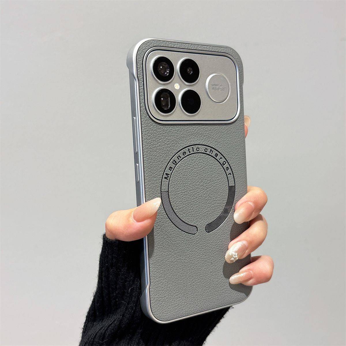 För XiaoMi POCO F8 Ultra F8 Pro Fodral Lyxig Magnetisk Ring Dermatoglyf Kantlös Cover För POCO F8 Ultra Stötsäker Funda grå färg