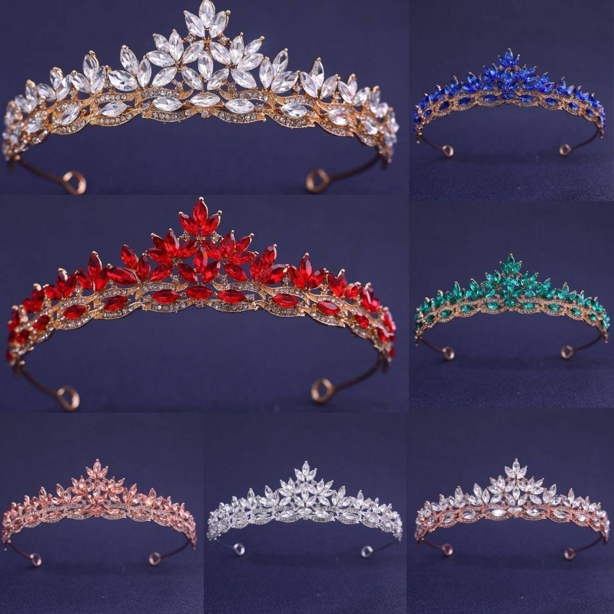 7 Färger Kristall Tiara Krona För Kvinnor Flickor Elegant Brud Prinsessa Drottning Bröllop Hårprydnad Fest Smyckestillbehör brown