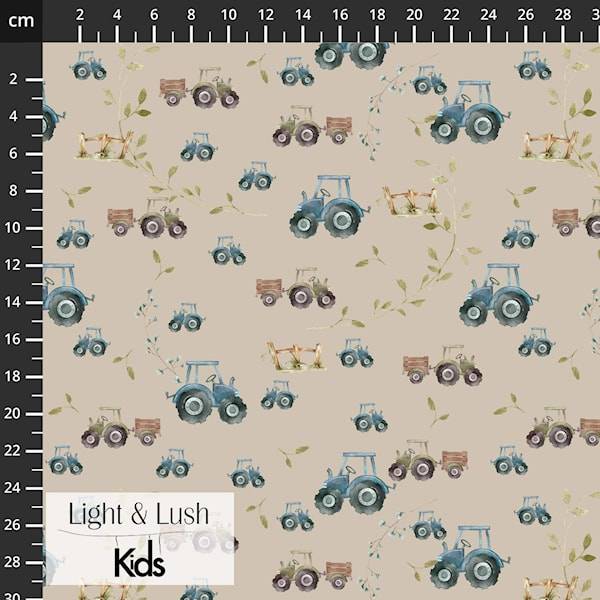 Bomuldspoplin m/traktorer, "Light & Lush Kids poplin Spring"