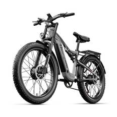 Elcykel 2000W Dual Motor Shengmilo S600 26 Tommer Fat Tire Off-Road Bike 48V 17,5AH Samsung Batteri 90KM Endurance Grå
