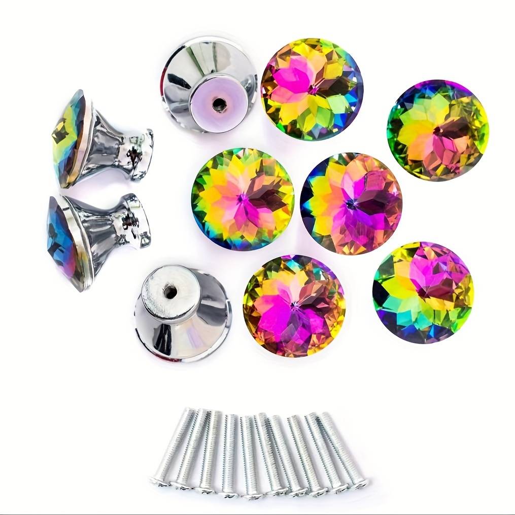 TEMU 10pcs Set Of Crystal Vanity Handles, Crystal Glass Handles And Cabinet Knobs, Drawer Handles, Colored Crystal Vanity Drawer Handles, Kitchen And Bathroom Handles, Furniture Hardware