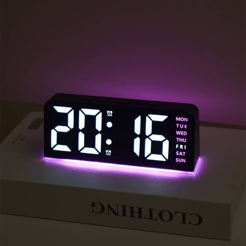 USB Powered Digital Alarm Clock Mood Light TEMP Date Week 2 Alarm Snooze Table Clock 4-level Brightness 12/24H Digital LED Clock