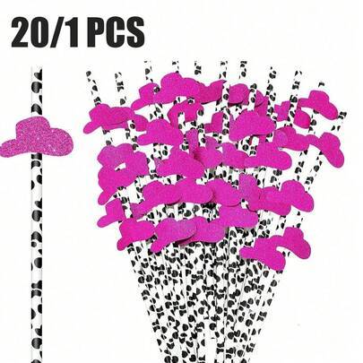 20/1 st disco cowgirl-sugrör för fest, rosa papperssugrör med cowboyhatt, möhippadekor, lämpliga för bröllop, examenssäsong och jubileumsdinner på res - Multi-color