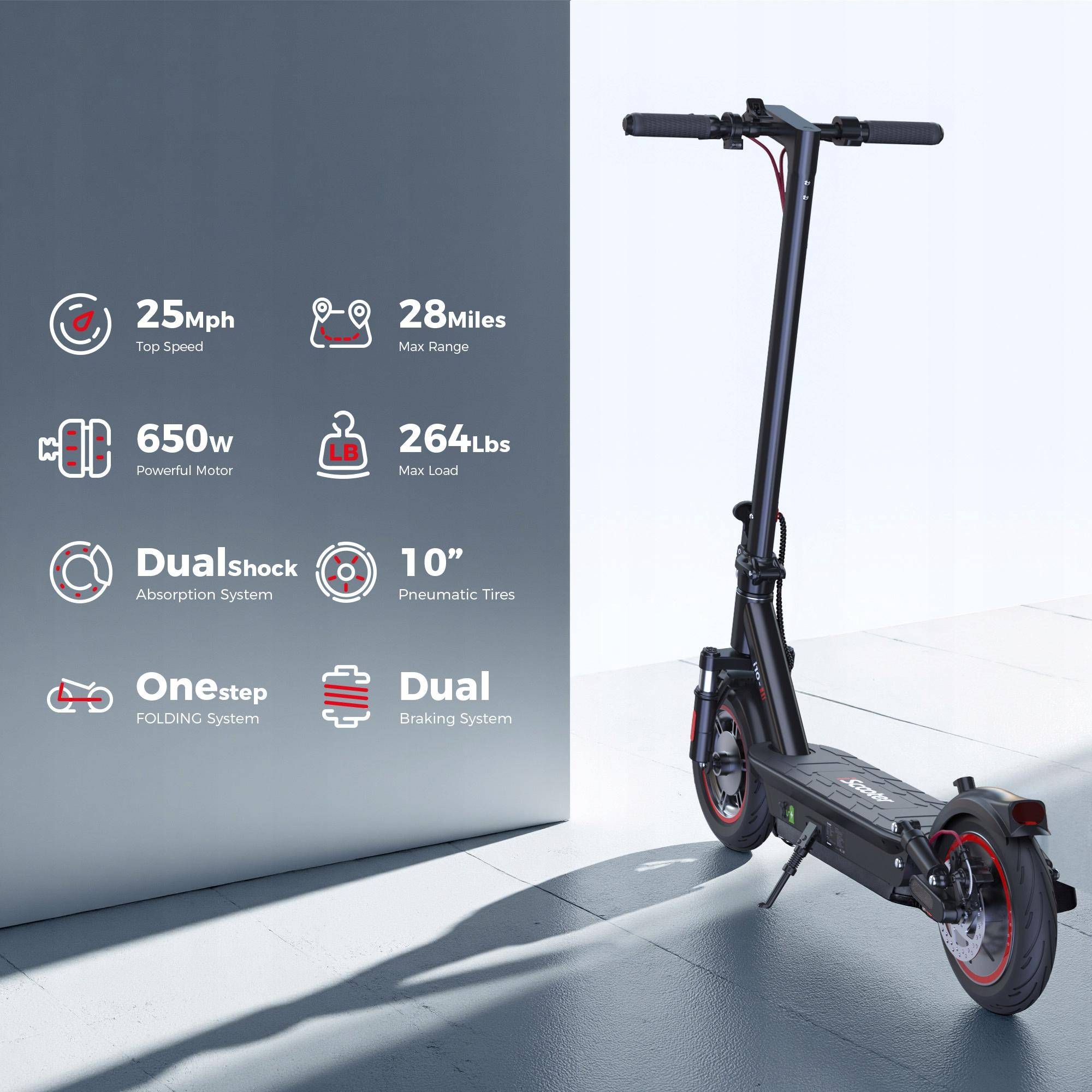 Elektrisk Scooter i10-DZ Elfordon APP 40-45km 15Ah 36V 10''