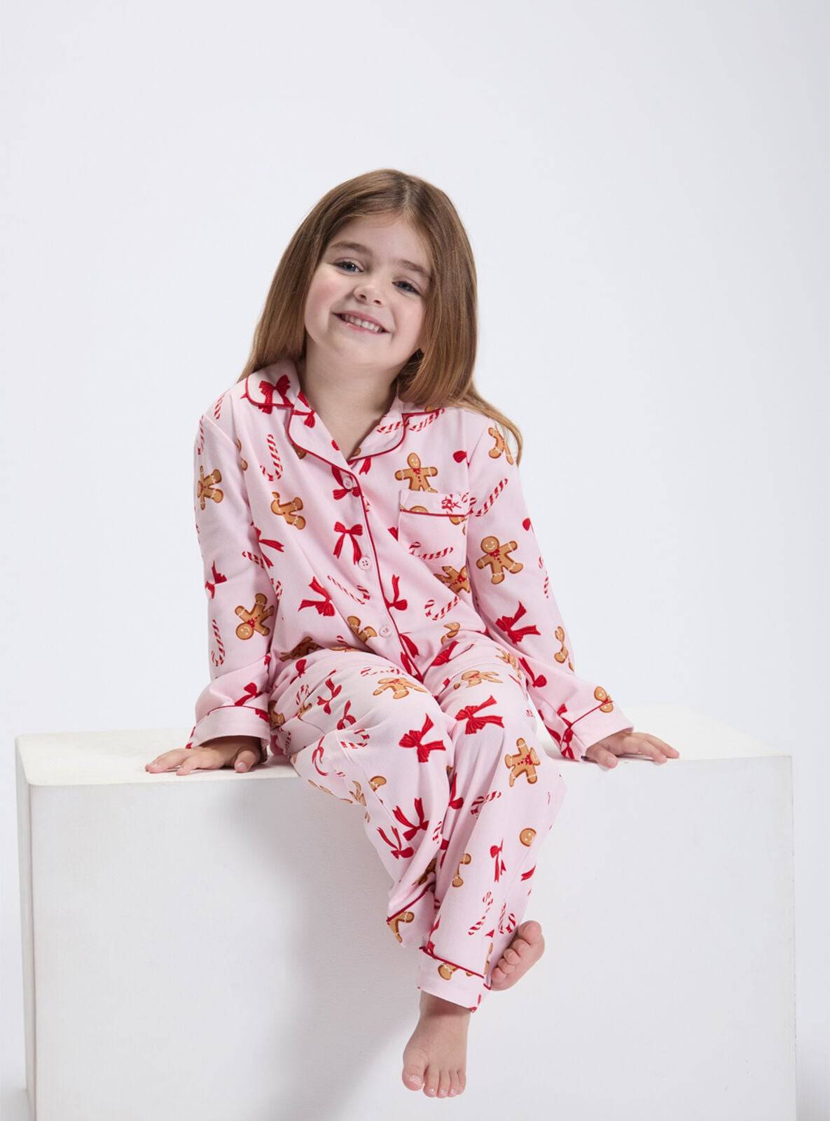 Boux Avenue Kids' gingerbread & candy cane fleece pyjamas in a bag - Pink Mix - 2-3