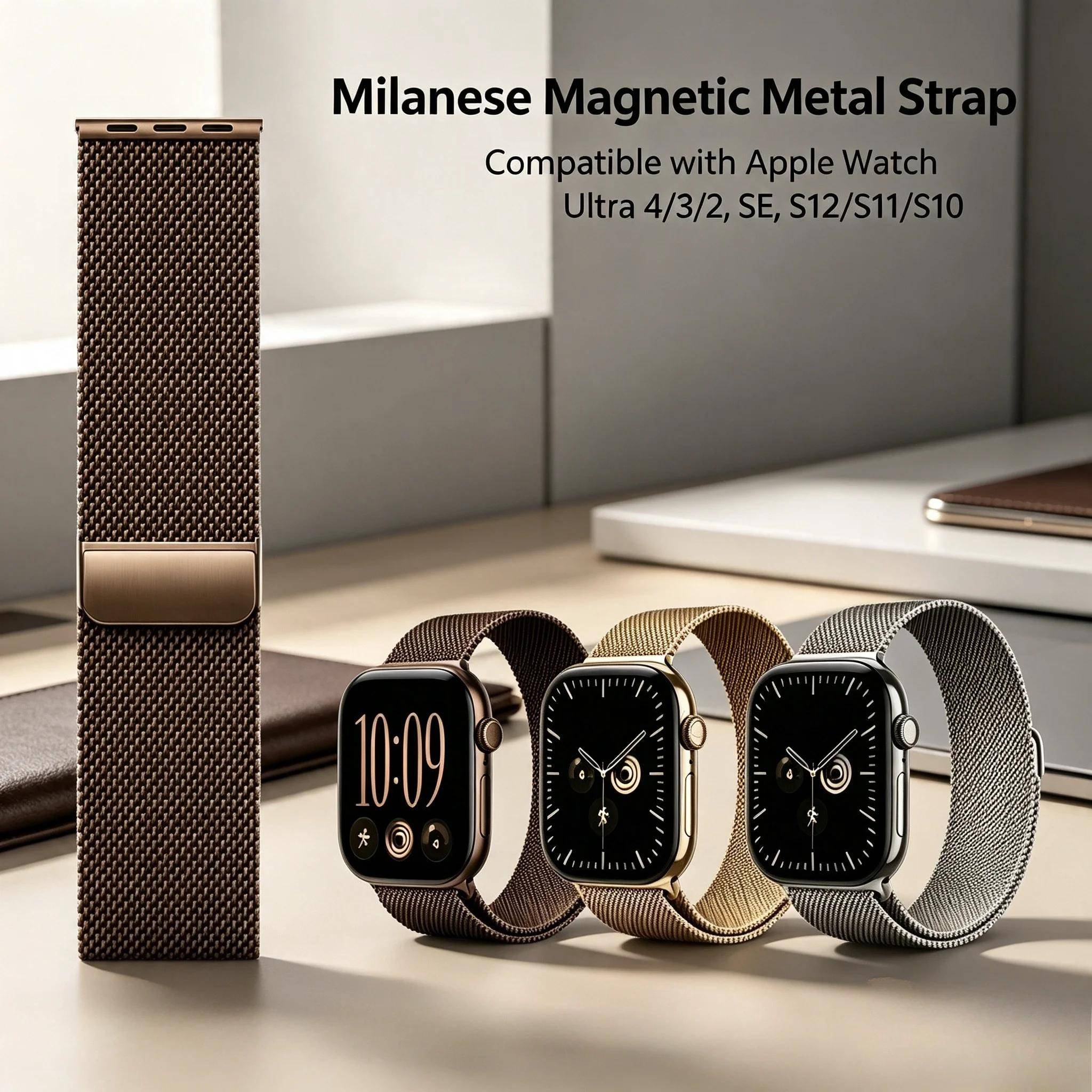 Affärs Milanese Magnetiskt Armband För Apple Watch Ultra 4 3 2 49mm 46mm 45mm 44mm 42mm 41mm 40mm För iWatch Series 12 11 10 9 8 7 black