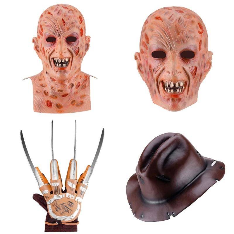 Freddy Krueger Mask Autentisk Skräckfilmskostym för Halloween Kostymrekvisita Mördare Skräckfilm Läskig Mask gray