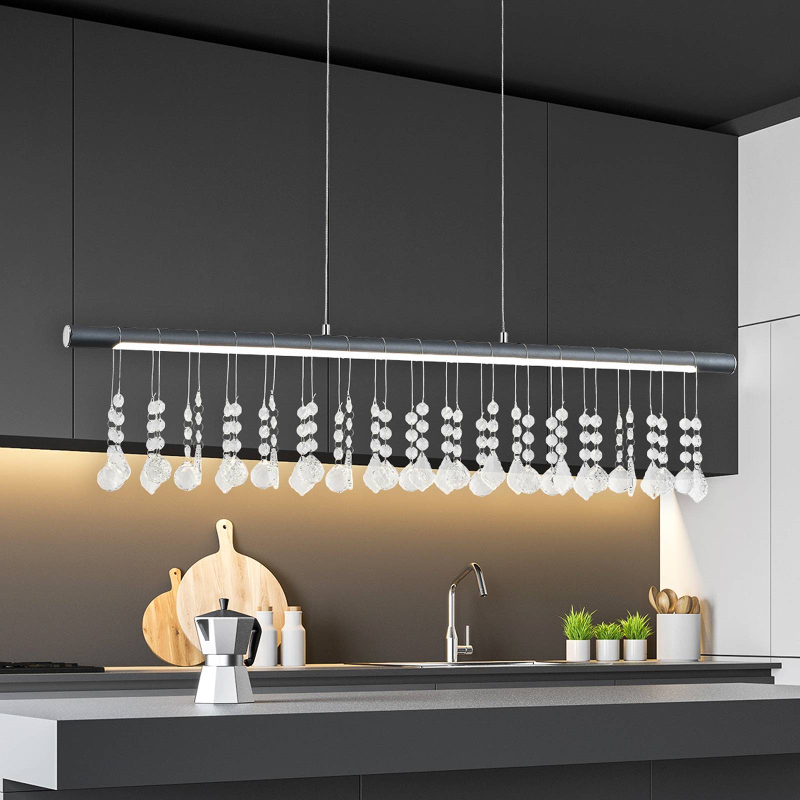 Näve Kristall pendellampa Nobilis, dimbar, Aluminium / grå / zink, Vardagsrum / matsal, Metall, Modern, Pendellampa