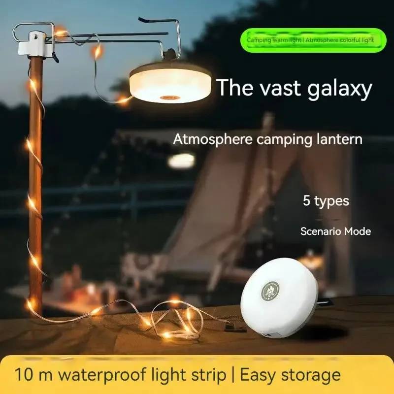 Waterproof LED Camping Lamp Strip Atmosphere 10M Length Recyclable Light Belt Outdoor Garden Decoration Lamp for Tent Room