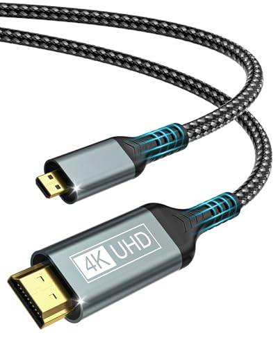 BRV Explorer Micro HDMI auf HDMI Kabel 2M, 4K@60Hz Micro HDMI 2.0 Kabel, 3D HDR Dolby HDMI auf Micro HDM-I Kompatibel mit Raspberry Pi 5/4, GoPro Hero 9/8/7/6, Kamera, TV, Monitor, Laptops, usw