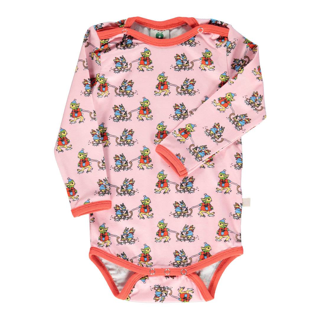 Langærmet body med kaniner på slæde - Icy Pink / 74