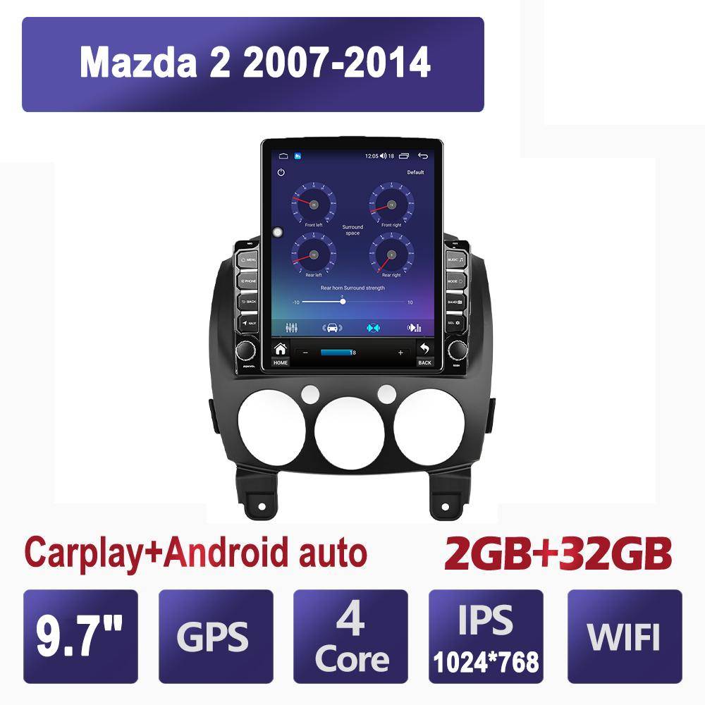 9,7 tums bilradio för Mazda 2 2007-2014 Android 2 DIN Tesla vertikal skärm Carplay Auto radio multimediaspelare 2+32GB