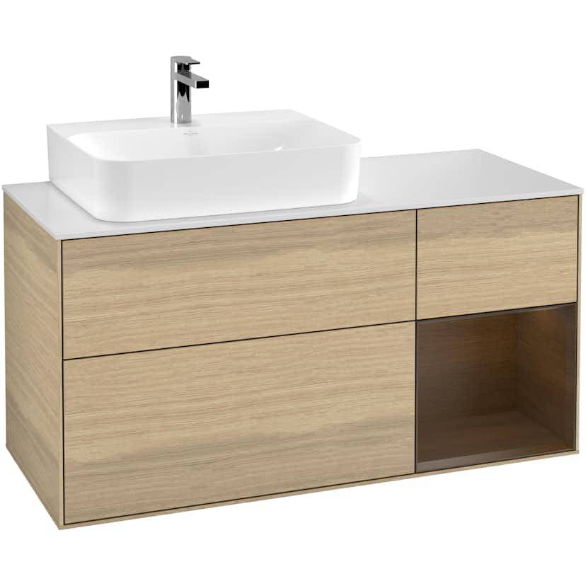 Tvättställsskåp Villeroy & Boch Finion med 3 Lådor Hylla och Bänkskiva för Ocentrerat Tvättställ
