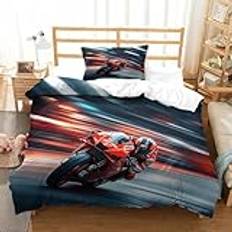 DAFUfbw Motorracing påslakan dragkedja täcken dolda gångjärn tvättbar motorcykel påslakan enkel (135 x 200 cm) lyxiga sängkläder med örngott: 48 x 75 cm