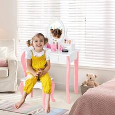 Sminkbord för barn med pall Princess sminkbord med 3 lådor & spegel vit