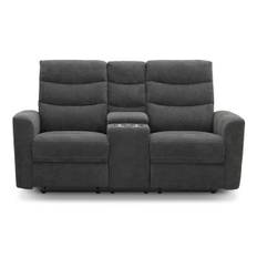 WILLIS Cinemasoffa m mittkonsol & 2 recliner elfunk. tyg Topeka C547 grå