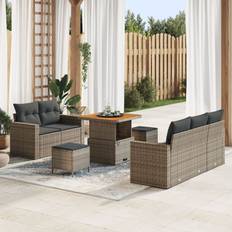 vidaXL 8 Stykke Have Sofa Sæt med Puder Grå Poly Rattan Akacietræ, vidaXL 3 Stykke Have Spisesætsæt med Puder Grå Poly Rattan Akacietræ