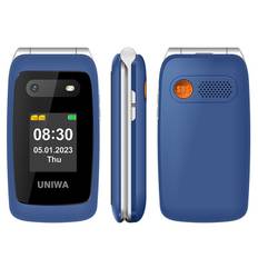 UNIWA V202T 1,77-tums 4G Ultra Long Standby Dual-SIM-telefon FM SOS Ficklampa hopfällbar telefon Blå