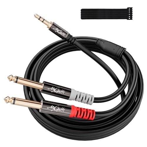 Mygatti Ljudkabel TRS 3,5 mm till 2 x 6,35 mm TS Mono Y 5 m, hane till hane, OFC-kärna, för mixer, rekorderare, gitarr, förstärkare, mikrofon, bärbar dator, CD-spelare, etc. +
