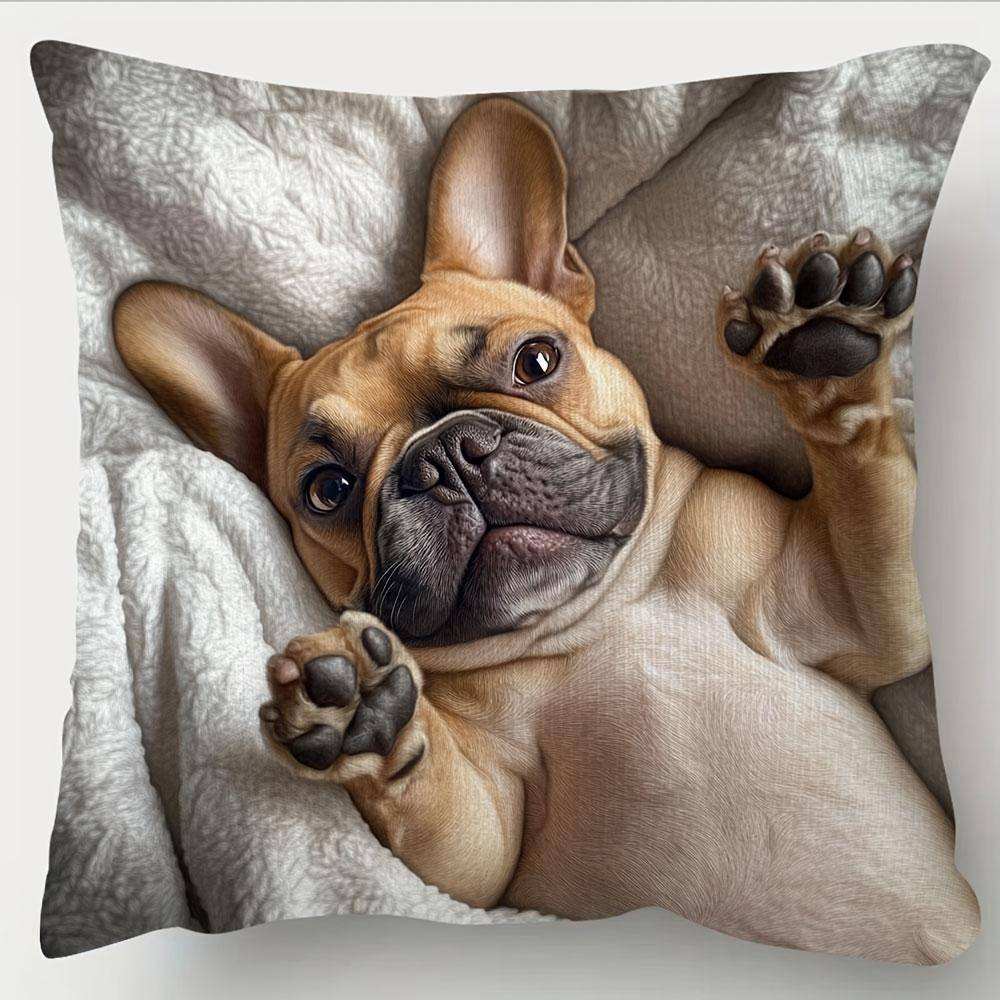 1 st Fransk Bulldog Liggande På Rygg Söt Kuddfodral, Lämpligt För Soffa, Sovrum, Vardagsrum, Helande Gåva För Hundälskare black