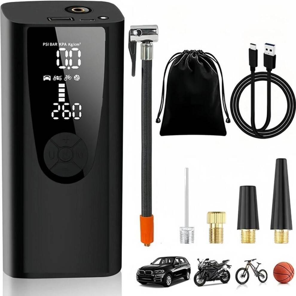 Elektrisk luftpumpe, genopladelig luftpumpe, 6000 mAh 150 PSI, bærbar cykelpumpe med LCD-display og LED-lys til bil, M