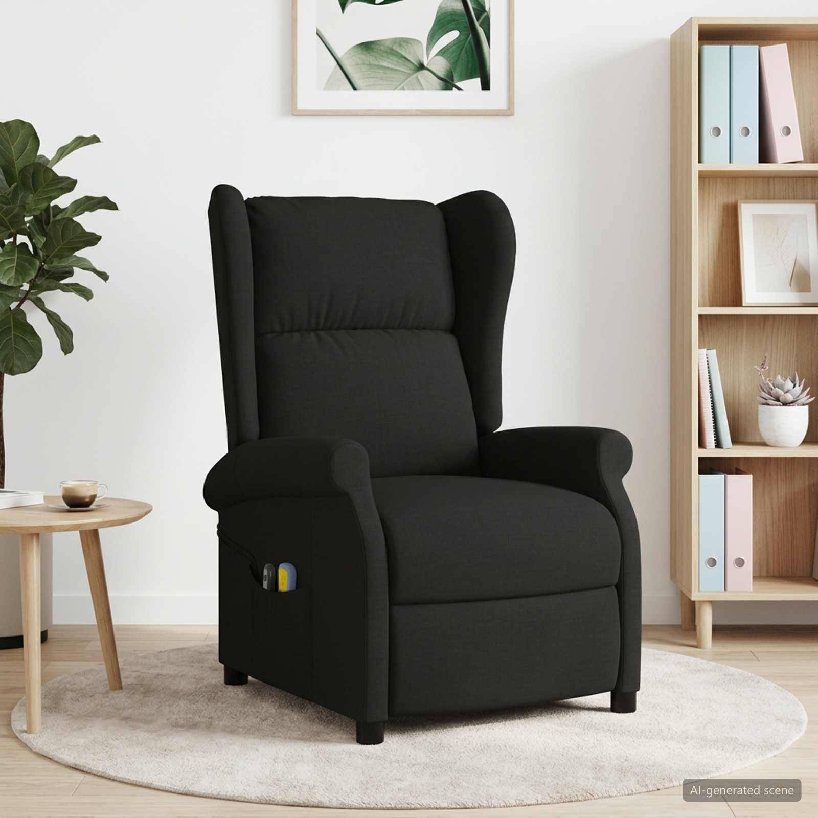 vidaXL Vingback Elektrisk Massagefåtölj Svart Tyg