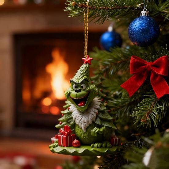 Grön Tomte Julgransprydnad 2D Platt Akryl Bilspegel cm