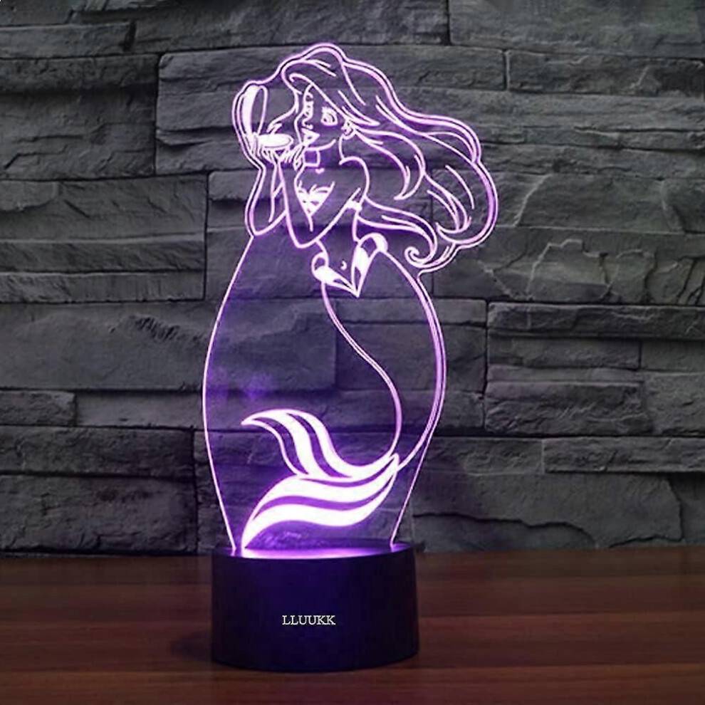 3D Nattlampor Mermaid Visual 3D Bordslampa Nattlampa Barn Present Akryl LED-belysning Möbler dec