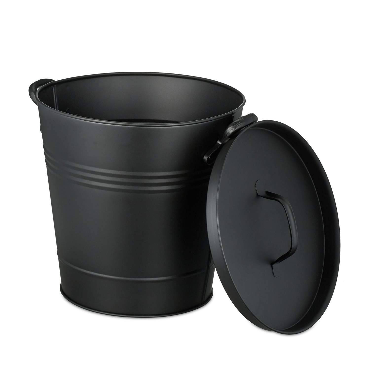 Sort askspand med låg – 19L metal pejsespand