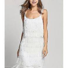 Great Gatsby Kjole 1920'er Fest Vintage Kvaster Dame Frynsekjoler (S Hvid)