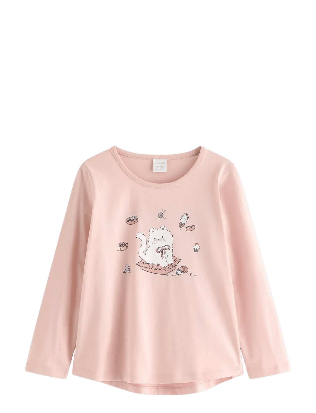 Lindex Long-Sleeved Top With Cat Motif - Pink - 128
