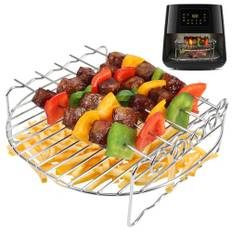 YQL Airfryer zubehör für Philips Airfryer XL/XXL/Russell Hobbs Heißluftfritteuse 8L, 304 Edelstahl Airfryer Grillrost mit 5 Spieße, Heißluftfritteuse Zubehör für Ninja/COSORI Air Fryer (5,5L-8L)