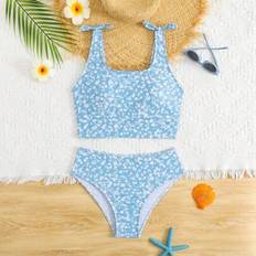 Teen Girls Ditsy Floral Bowknot Bikini Badkläder Set - Multifärgad (14Y,13Y,16Y,15Y)
