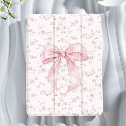 Mjukt skyddande fodral med rosa rosett och blommönster, kompatibelt med iPad 9.7/10.2/10.5/10.9/12.9/Pro 11 (10:e generationen), Galaxy Tab S6 Lite 10 - Multifärgad (Multi-size)