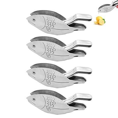 BestAlice 4-pack manuell citronjuice, citronskivpress för klämning av citron, citronpress i rostfritt stål, bärbar fruktjuicer för hemmabar, fisk