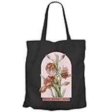 Fabulous Tote Bag shoppingväska i canvas - skicka pengar nu humor zoomers collage botanisk natur blommor vintage, svart, Taille unique