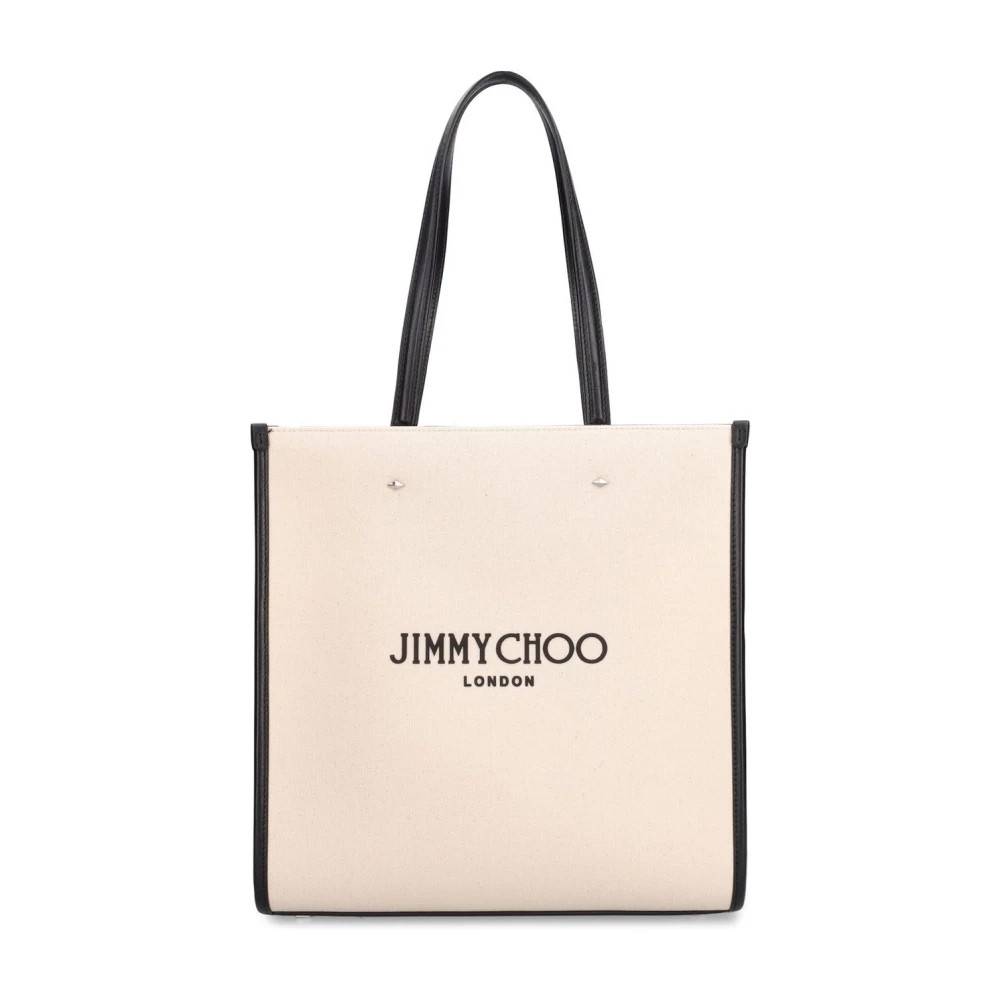 Jimmy Choo Logo Tote Taske med Læderdetalje - Tasker - Dame - Beige - ONE SIZE - Læder