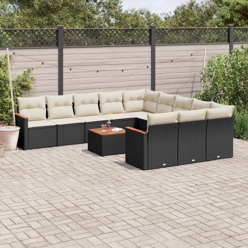 Sofasæt Til Haven 11 Dele Med Hynder Polyrattan - Sort og cremefarvet / Med bord