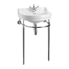 Tvättställ Burlington Edwardian B6 Runt med Handfatsställ 560 mm 1 blandarhål Vit/Krom