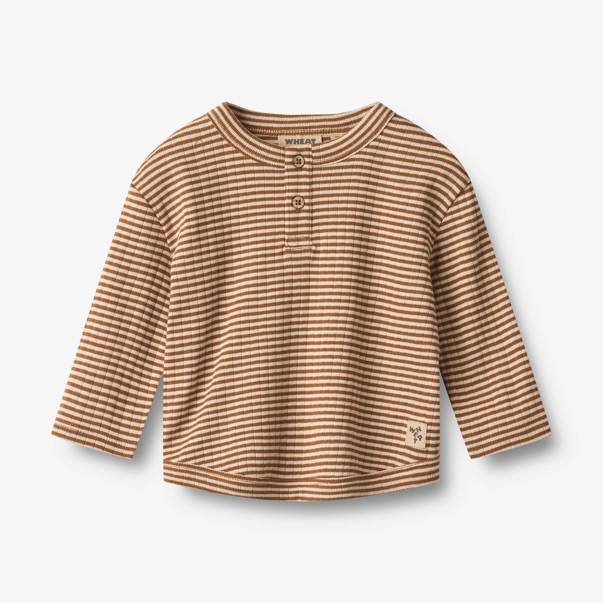 WHEAT® - T-shirt L/S Osvald - warm hazel stripe - Str 74.