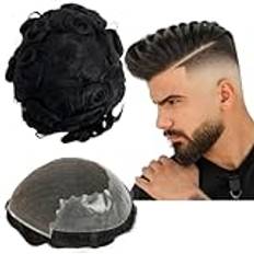 Toupee för män mänskligt hår peruker män toupee europeisk jungfru män hårenheter lockig våg män peruk toupee hår äkta mänskligt ersättningssystem för män Q6 lapp (7 x 10 tum)