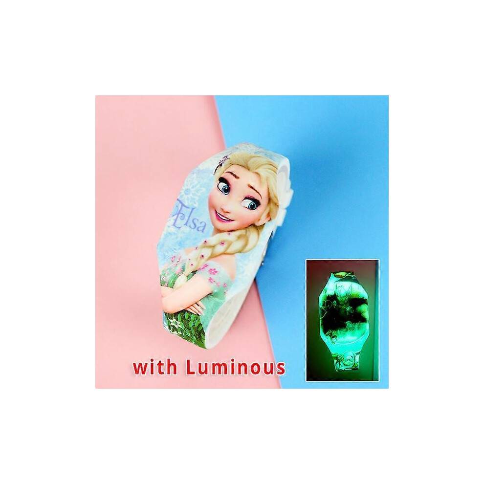 (BX B with luminous) New Princess Elsa Frozen Kids Watch Girls Cartoon Pattern Luminous Children Watches Silicone Strap Clock Gift Reloj Infantil