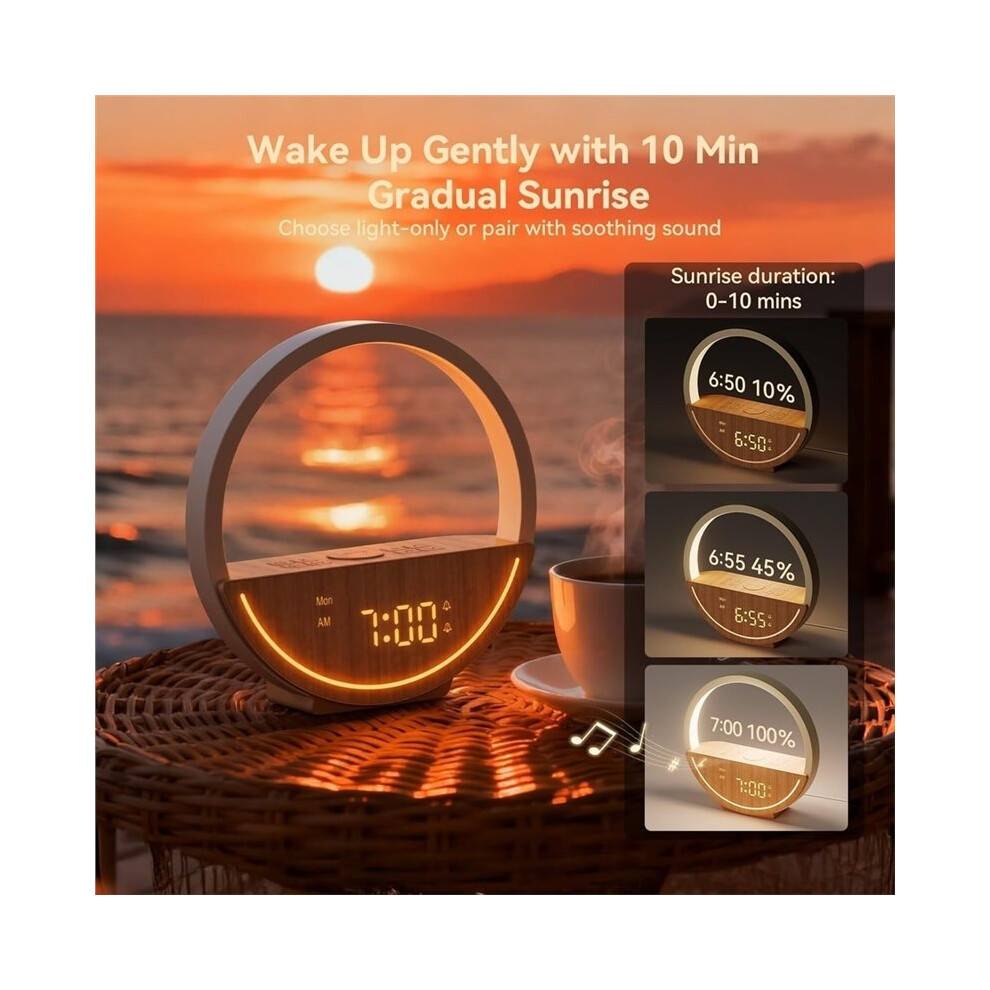 Wake Light Sunrise Alarm Clock,White Noise Sound Machine with 20 Soothing Sounds for Heavy Sleepers EU Plug