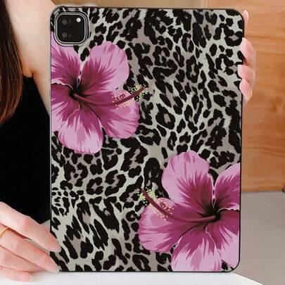 Y2K leopardmönster hibiskusblomma surfplattefodral - kompatibelt med iPad-skal, stötsäkert sött estetiskt fodral, iPad-tillbehör snabb leverans presen - Svart (Multi-size)