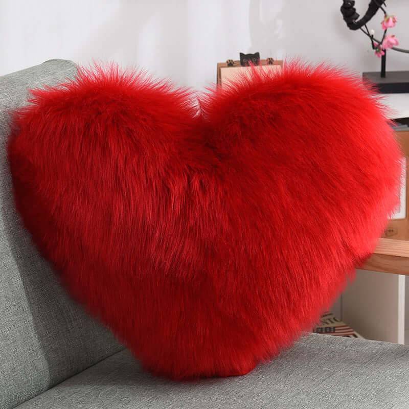 Heart Shaped Plush Throw Pillow - Fluffy Shaggy Cushion - Red / 40X50cm pillow core (40X50cm pillow core)