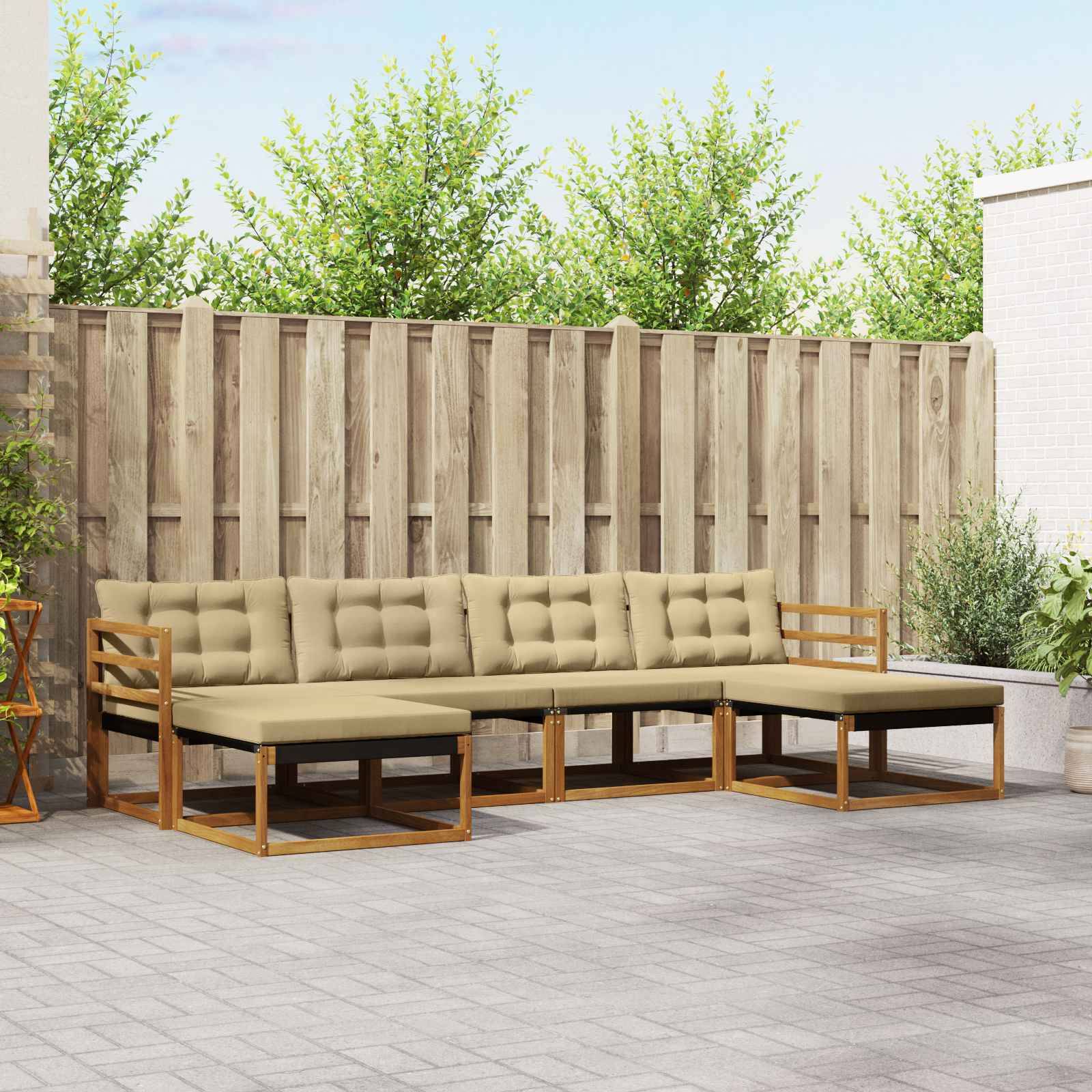 vidaXL Utomhussoffset med kudde 6 pcs Naturlig och Beige