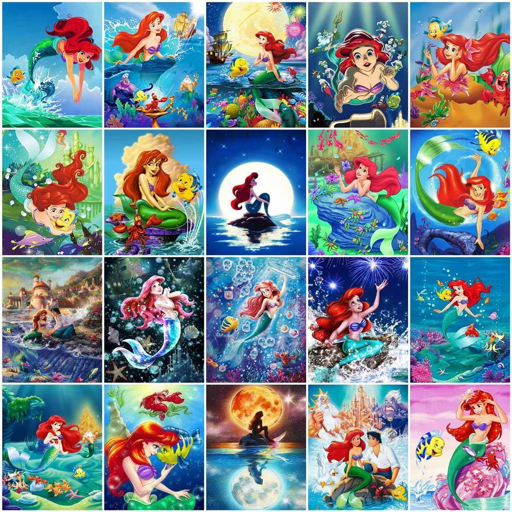 Disney Den lilla sjöjungfrun Ariel Havskollektion 5D Diamantmålning Full av Diamanter DIY Handgjord Diamantmålning Tecknad Dekoration Målningskit red